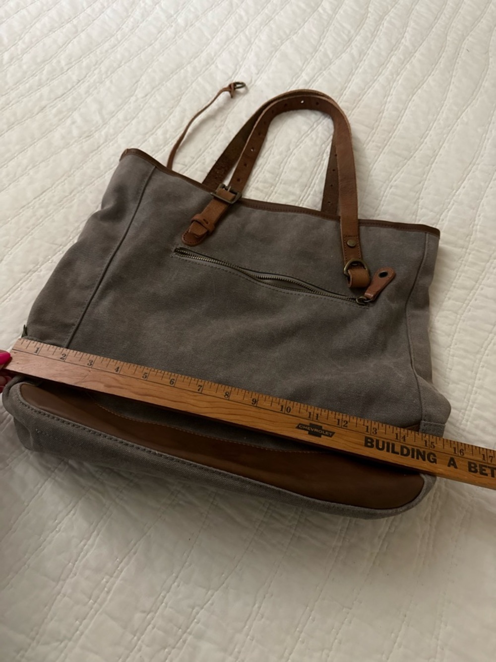 TSD Gray Canvas Tote with Brown Leather Trim - Picture 6 of 7
